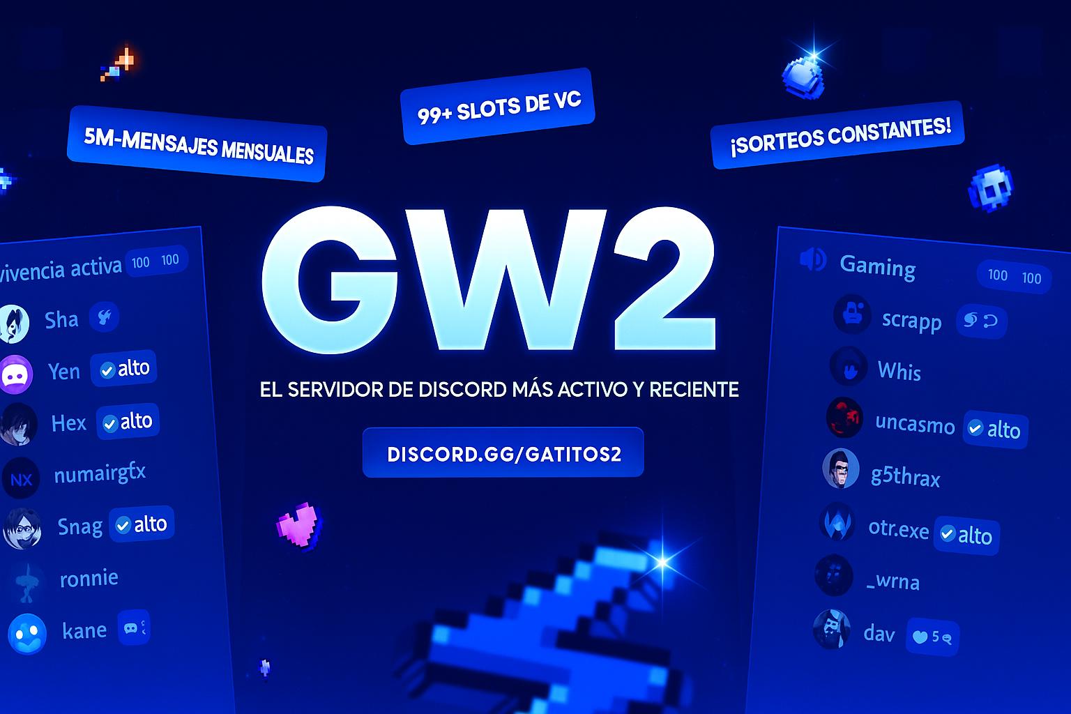 Discovery splash banner for GW2 š¬ | VC Activoć»EspaƱolć»Socialć»Chillć»Animeć»Gamingć»Eventosć»Argentinać»EspaƱać»Mexicoć»Comunidad Discord server