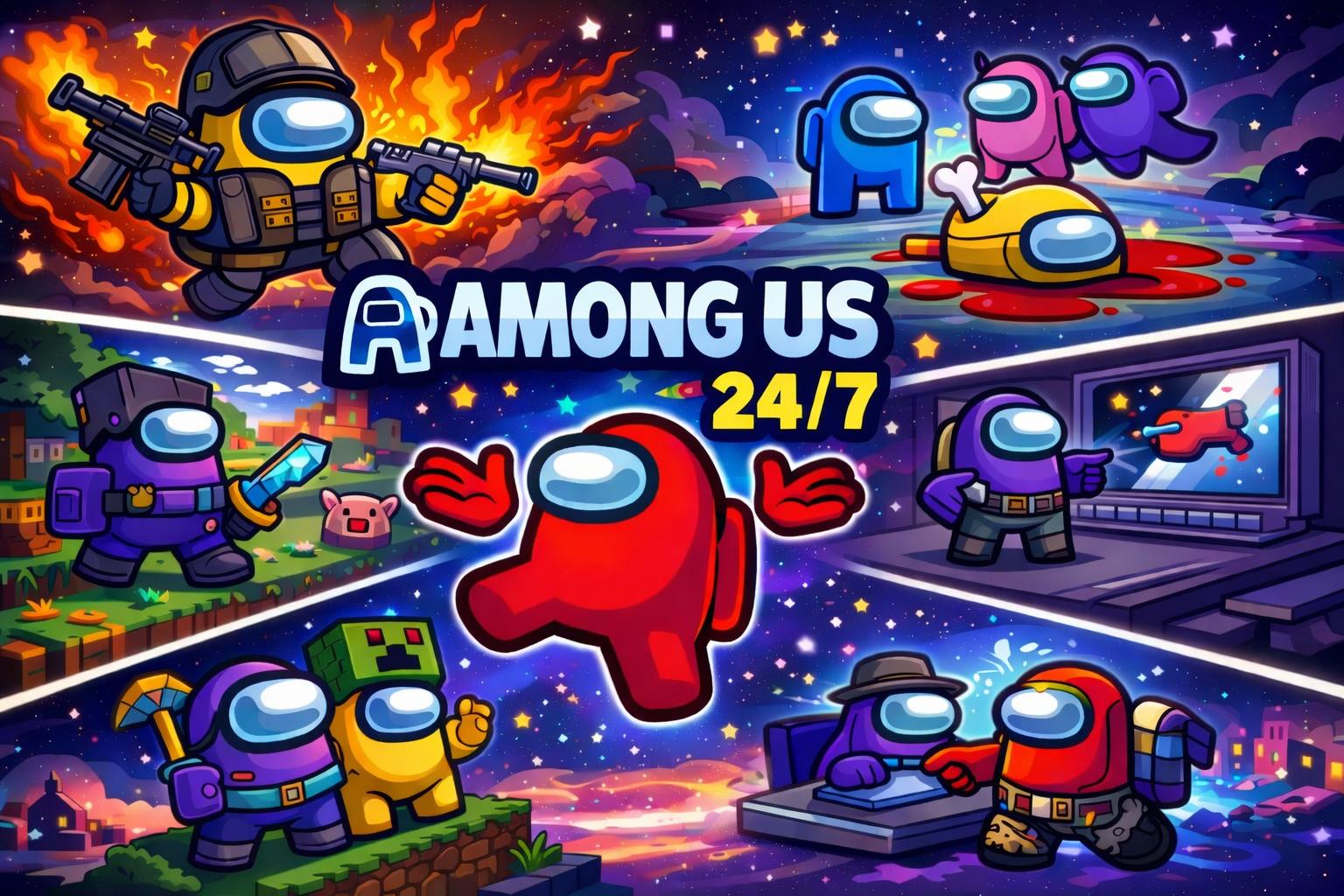 Discovery splash banner for 🚀AMONG US 24/7🌌 Discord server