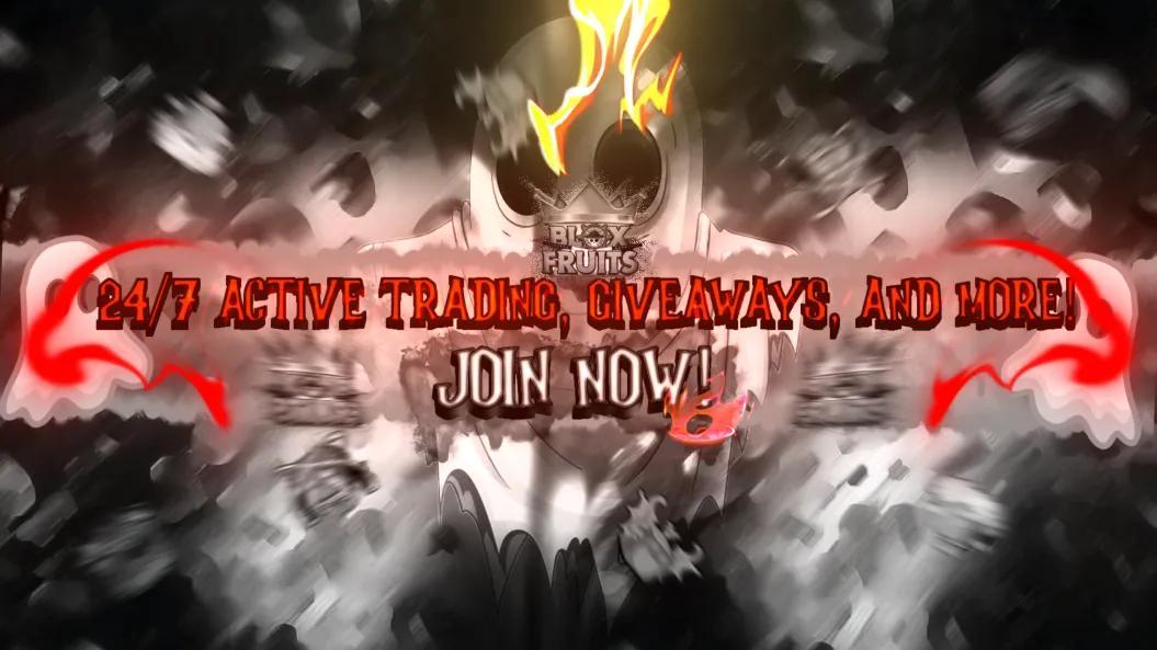 Discovery splash banner for Blox Fruits Trading Server | 24/7 Stock & Stock Notifier | Values Discord server