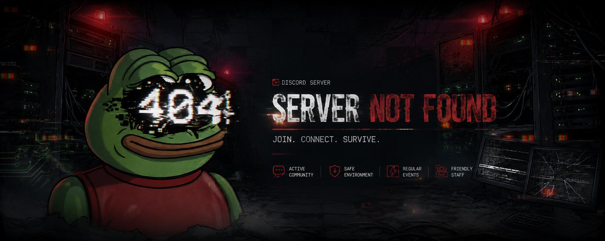 Discovery splash banner for 404 : Server Not Found Discord server