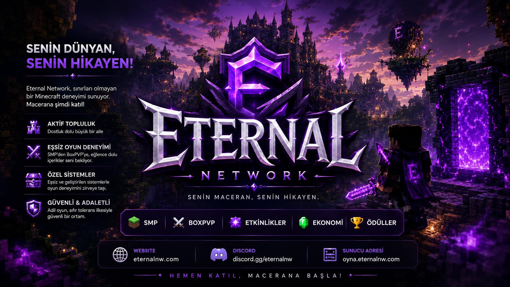 Discovery splash banner for Eternal Network | SMP Discord server
