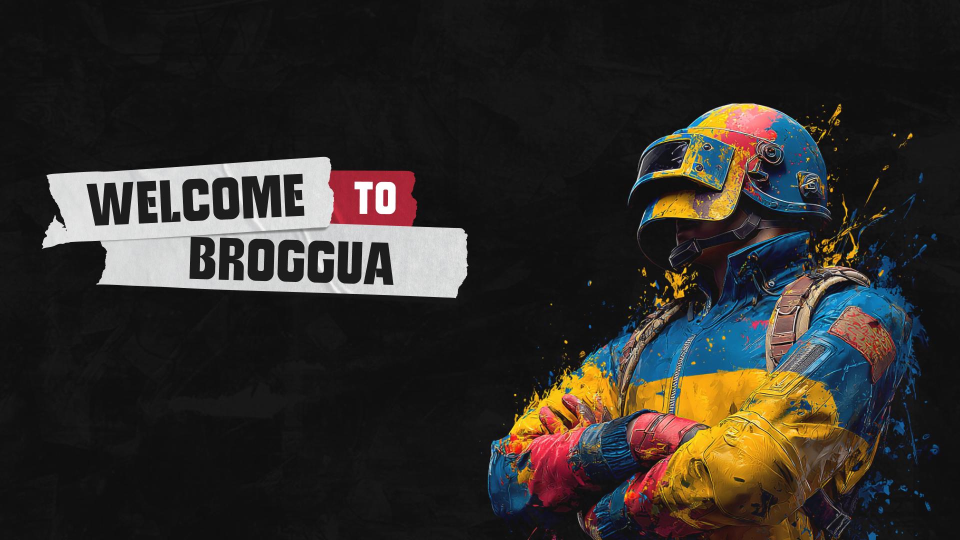 Discovery splash banner for BROGGUA Esports — PUBG, CS, Arc Raiders, українське ком’юніті. Турнірна платформа Discord server