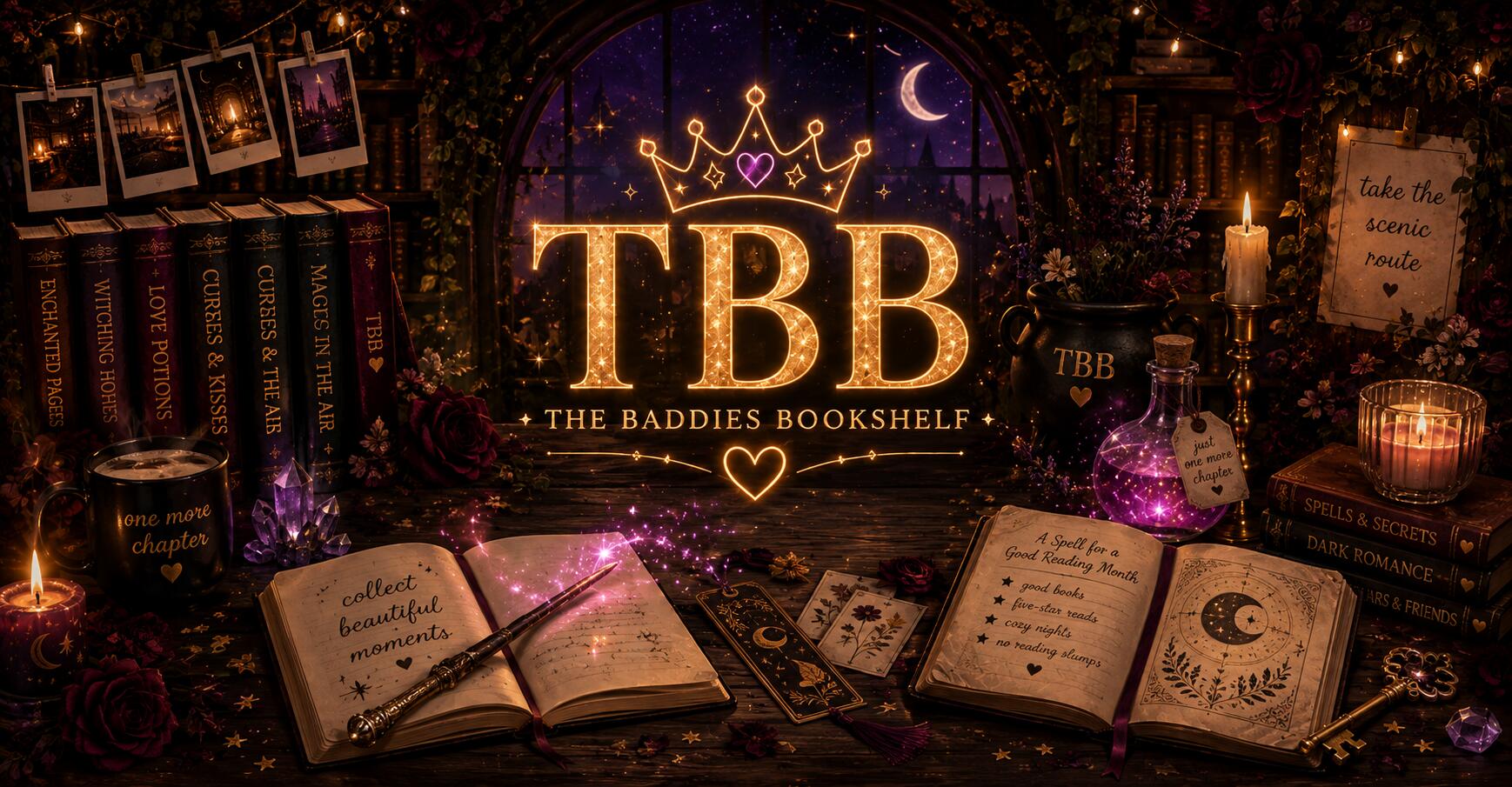 Discovery splash banner for The Baddies Bookshelf Discord server