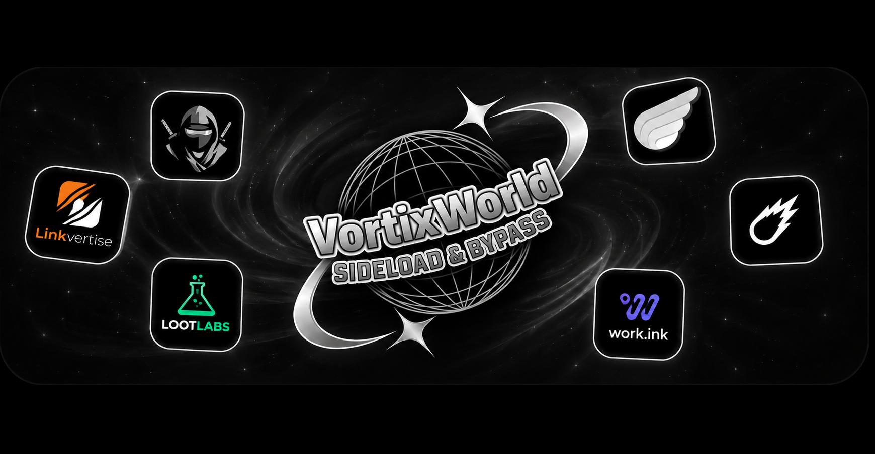 Discovery splash banner for VortixWorld • Sideload & Bypass Discord server