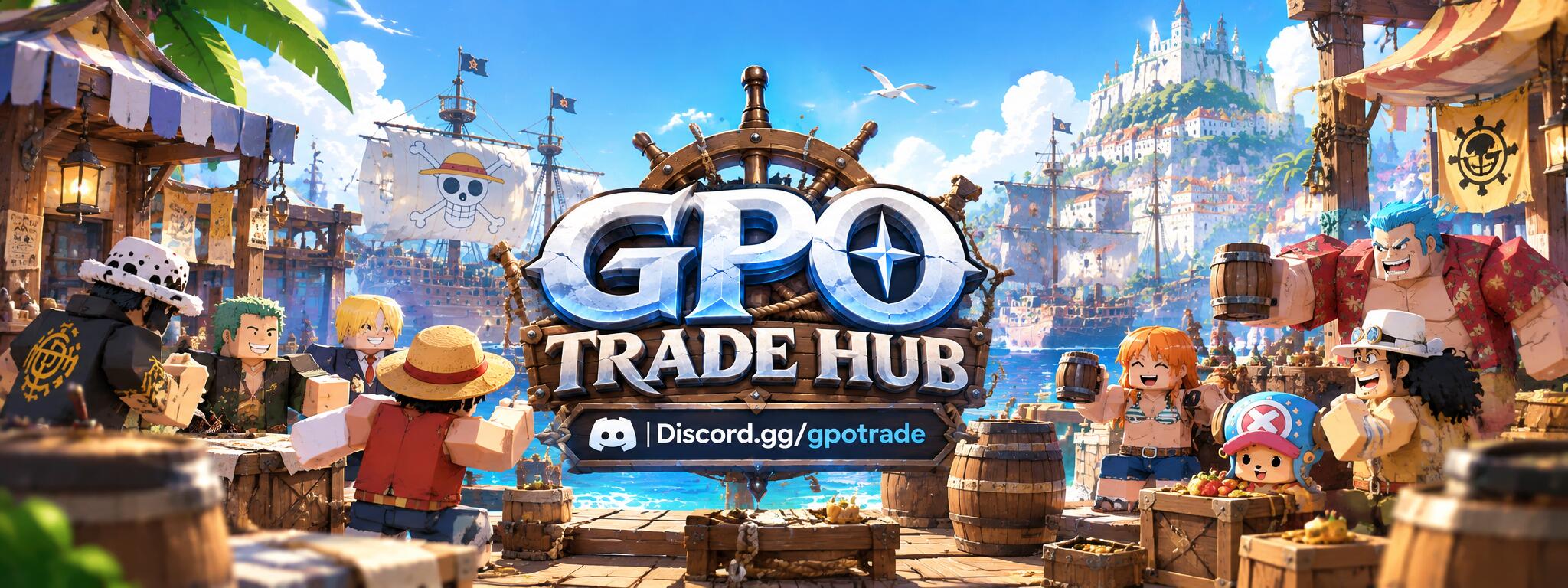 Discovery splash banner for GPO - Grand Piece Online | Trade Hub & Value Discord server
