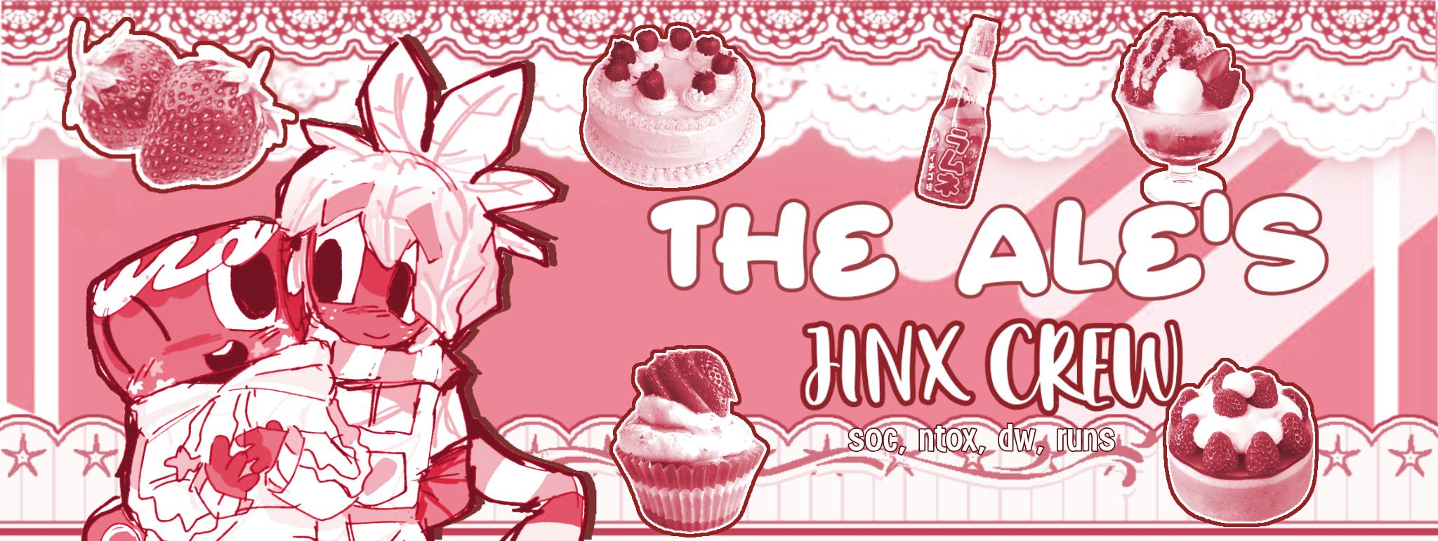 Discovery splash banner for 🍰 ་ 𝆹𝅥 ִ The Ale's Jinx Crew ꙳ ˒ /strawberrys Discord server