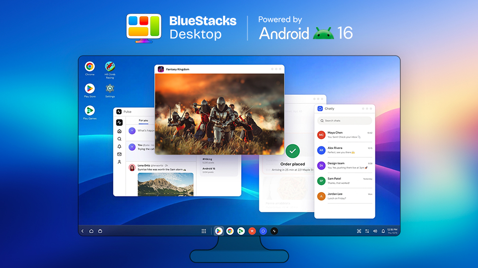 Discovery splash banner for BlueStacks by now.gg Discord server