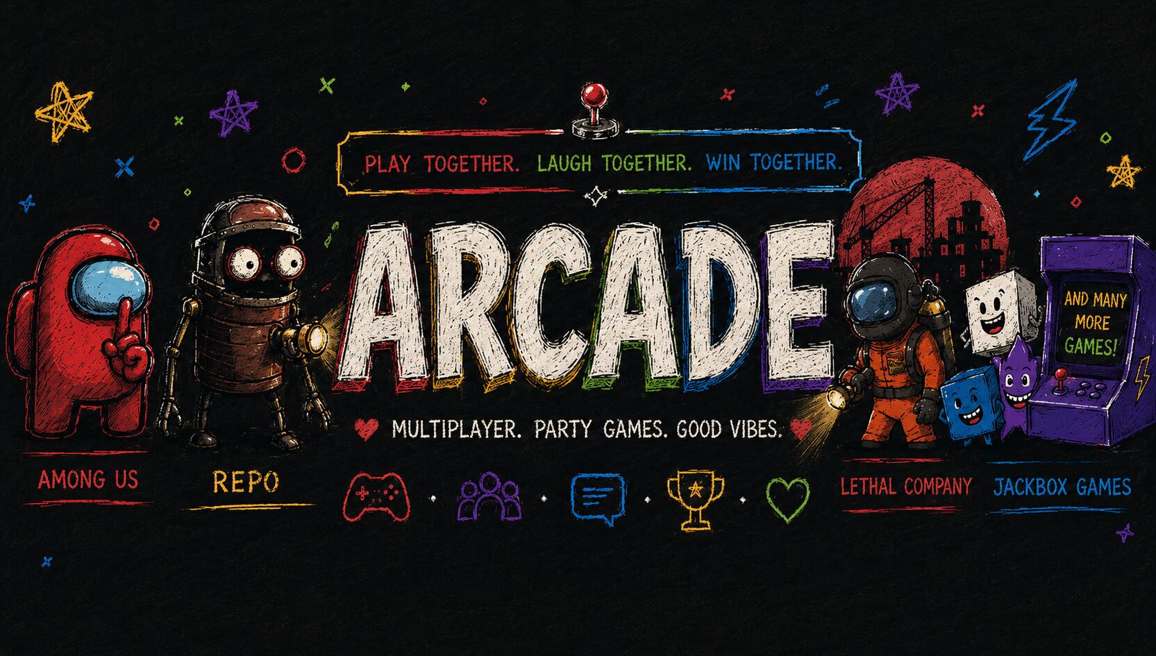Discovery splash banner for Arcade Discord server