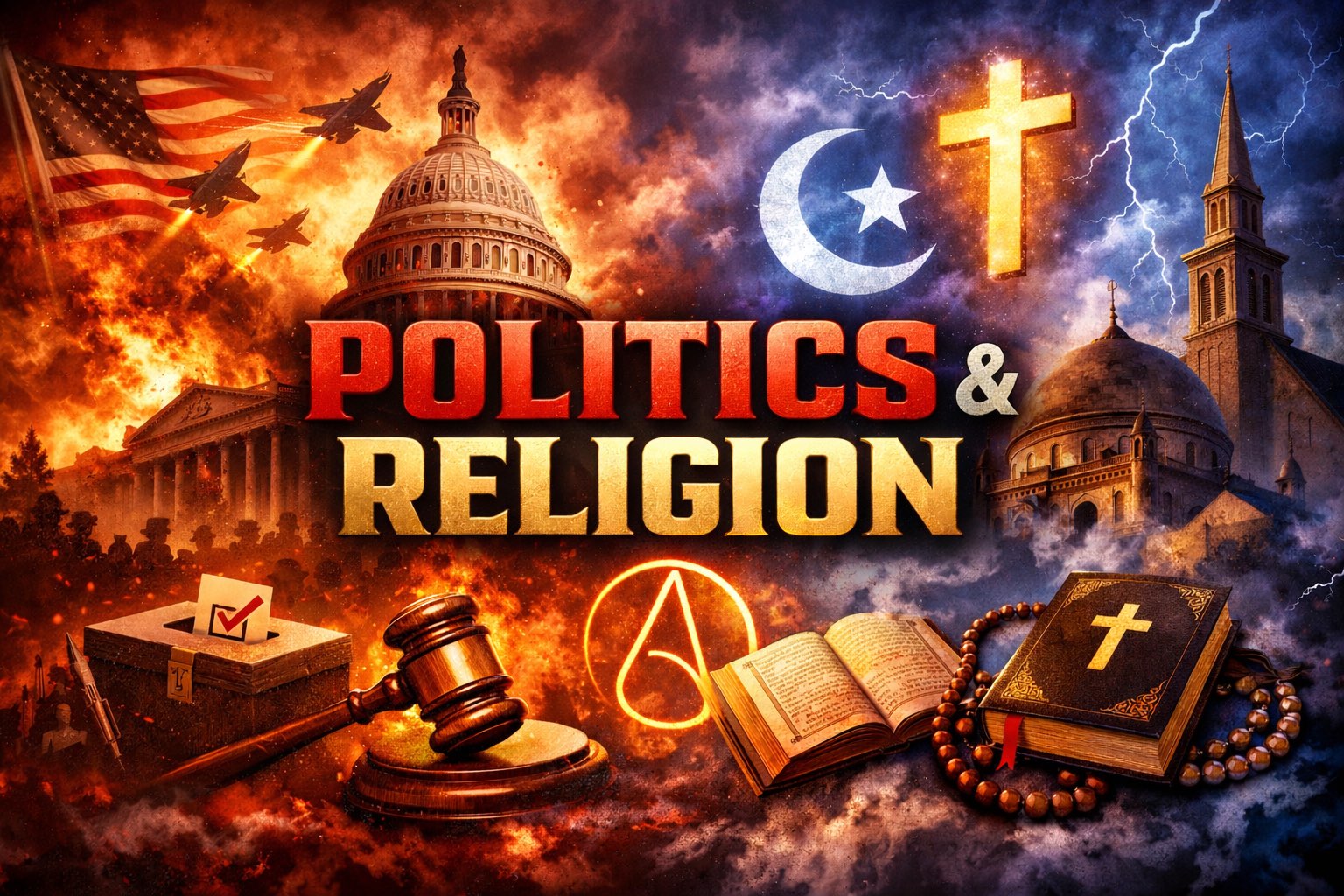 Discovery splash banner for Politics & Religion Discord server