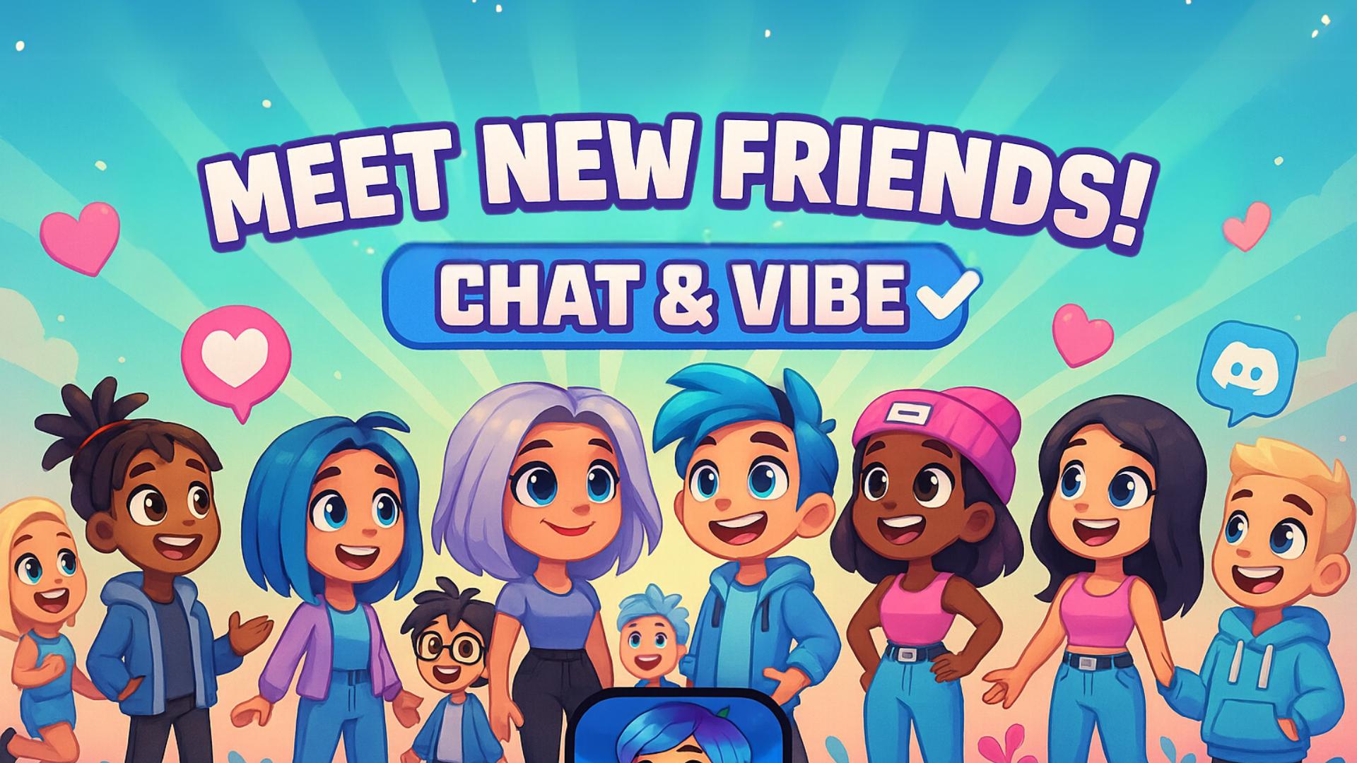 Discovery splash banner for Friendscord | Make Friends • Friendly • Call • Chat • Chill Social • Art • Roleplay • Anime • 13-18 Discord server