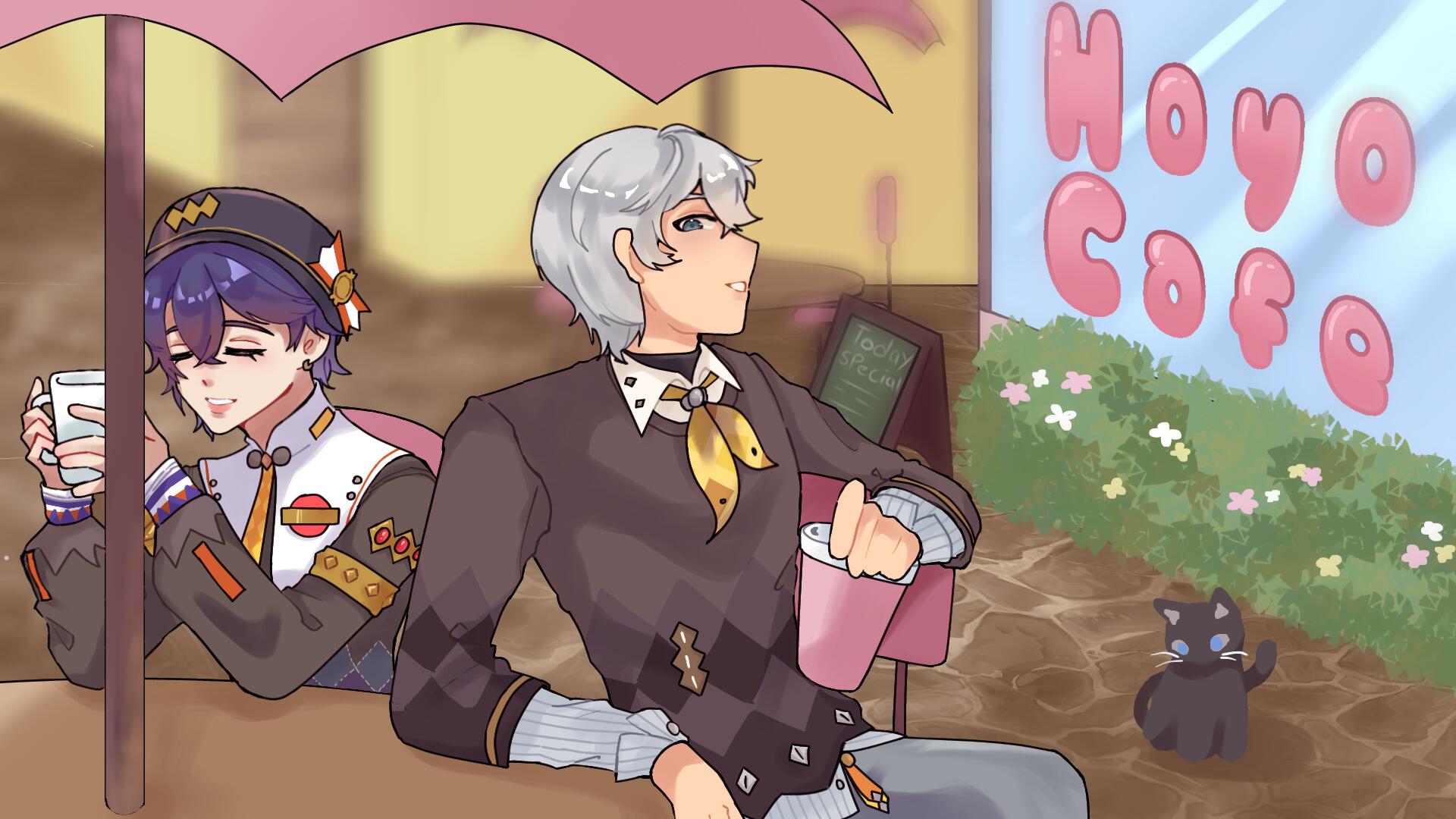 Discovery splash banner for Hoyo's Café ✦ Genshin & HSR Discord server