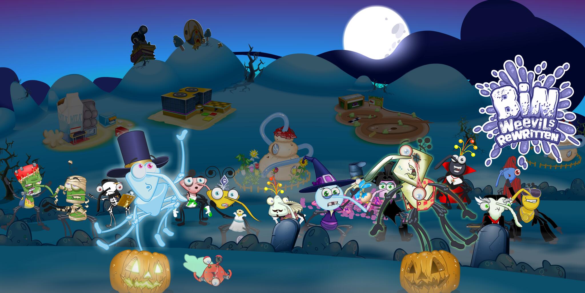 Discovery splash banner for Bin Weevils Rewritten Discord server
