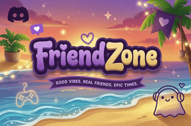 Discovery splash banner for FriendZone | Make Friends ⋅ Fun Chill Active Chat ⋅ VC Social Gaming ⋅ Memes ⋅ Nitro Emojis ⋅ Anime Discord server