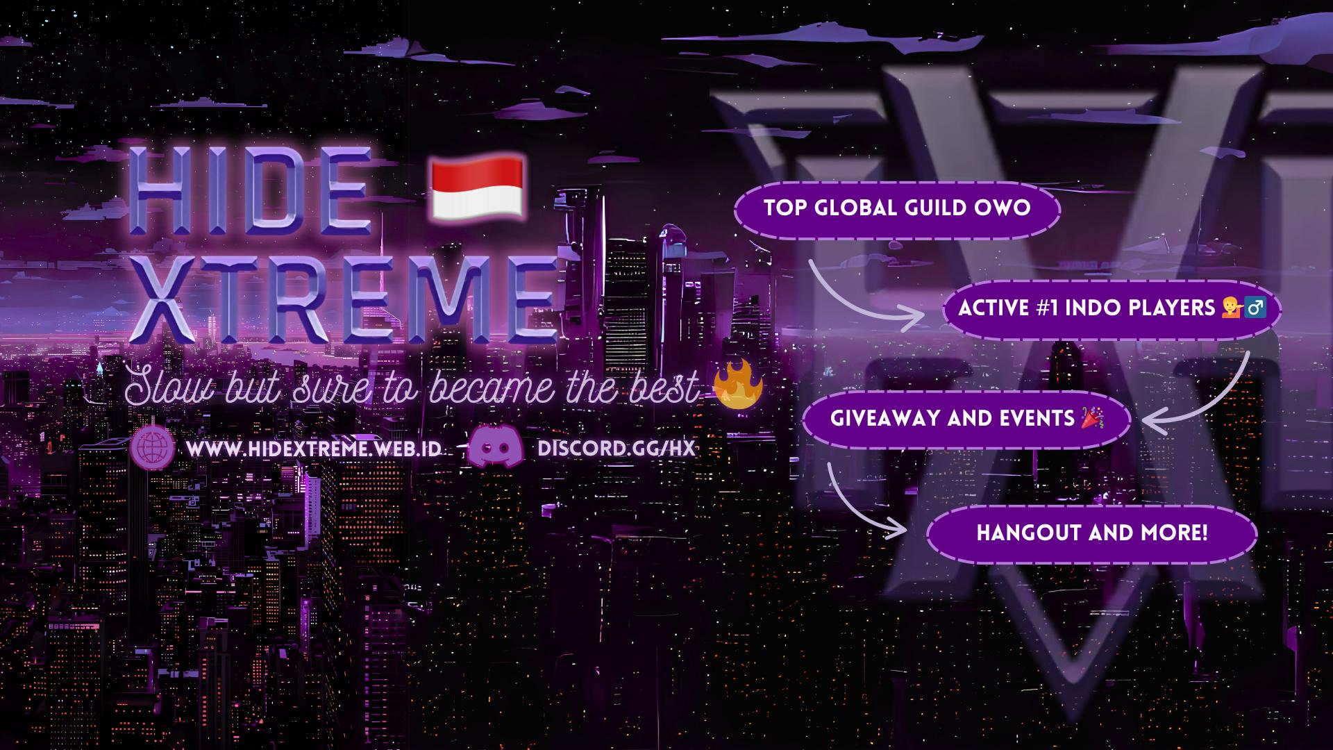 Discovery splash banner for HIDE XTREME #INDOPRIDE 🇮🇩 .gg/hxid Discord server