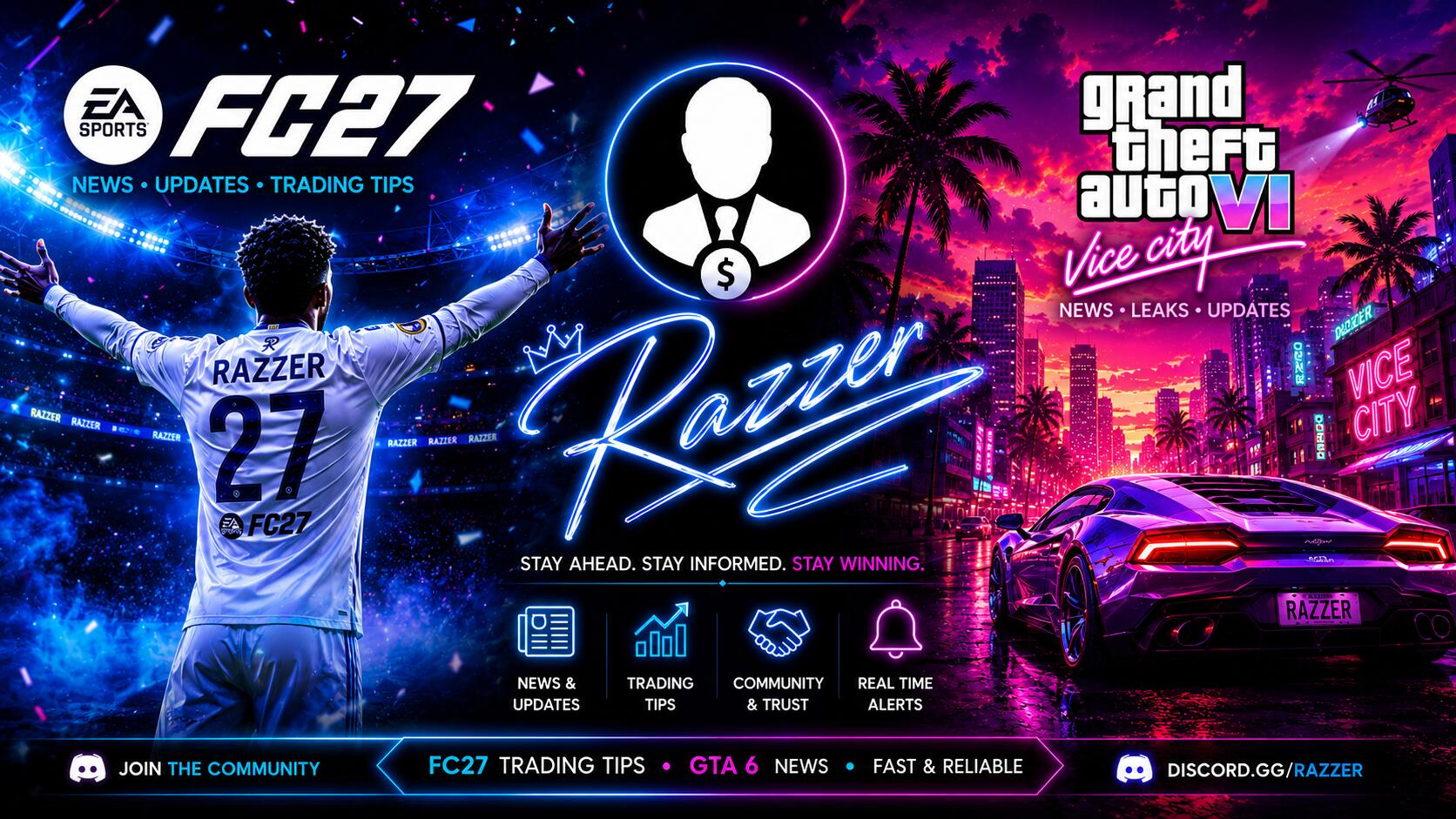 Discovery splash banner for Razzer FC27 x GTA6 Discord server