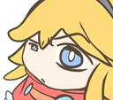 Anime girl with blonde hair giving a smug, suspicious side-eye glance.