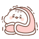 A small white hamster wrapped in a pink blanket shivering with a cute expression.