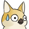 A stylized creature with wide, panicked eyes and a blue sweat drop on its forehead.