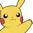 Pikachu with red cheeks waves its hand while smiling.