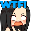 Anime girl with long black hair and wide blank eyes looking completely shocked with the text WTF above her head.