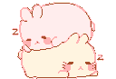 Two pastel-colored bunnies stacked on top of each other sleeping with Z symbols floating above them.