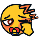A yellow baby face with a red pacifier and zzz symbols floating to the side, looking sleepy.
