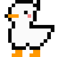 A small white pixelated duck with an orange beak and feet bouncing rhythmically in a dance.