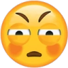 A yellow smiley face with narrowed eyes and a flat mouth looking suspicious and unimpressed.