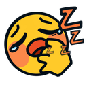 A yellow smiley face yawning with eyes closed and Zs floating to the side.