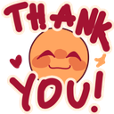 A round, orange face with a happy, closed-eye smile is surrounded by the red text THANK YOU and a small red heart.
