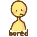 A yellow stick figure with a blank expression and the word bored written in brown text below.