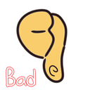 A yellow thumb pointing down with the word Bad written in neon red letters below it.