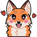 A cute cartoon fox with blushing cheeks and two red hearts floating on either side of its head.
