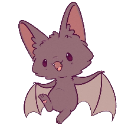 A small purple bat dancing happily with its wings spread wide.