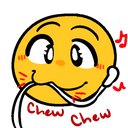 A yellow cartoon face with a mischievous expression chewing on a white wire.