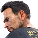 A man with dark hair looking over his shoulder with a skeptical and suspicious expression.