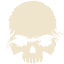 Skull with a jagged pixelated outline and hollow black eye sockets.