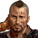 Man with a mohawk and a facial scar looking directly forward with a serious expression.