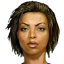 Woman with short dark hair looking forward with a serious and intense expression.
