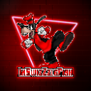 Goofy character in a neon red outline jumping energetically against a dark background.