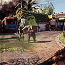 Zombie combat sequence from a first-person perspective with green slime effects.