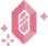 A pink crystal gemstone surrounded by small sparkling stars.