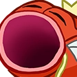 Red fish with an extremely wide open mouth expressing shock or laughter.