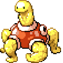 Shuckle creature with a tiny head and extremely large, muscular arms and legs.