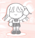 A simple line-art anime girl in a school uniform holding up her middle finger with a calm, closed-eye expression.