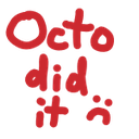 Red pixelated text reading Octo did it against a solid black background.