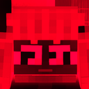 A pixelated face rendered in high-contrast red and black, conveying an intense, angry expression.