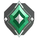 Diamond emblem with a green center and gray borders, featuring a white star-like point in the middle.