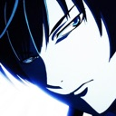 Anime character with a sharp, intense gaze and shadowed features.