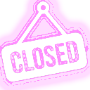 A white hanging sign with the word CLOSED written on it, set against a bright neon pink background.